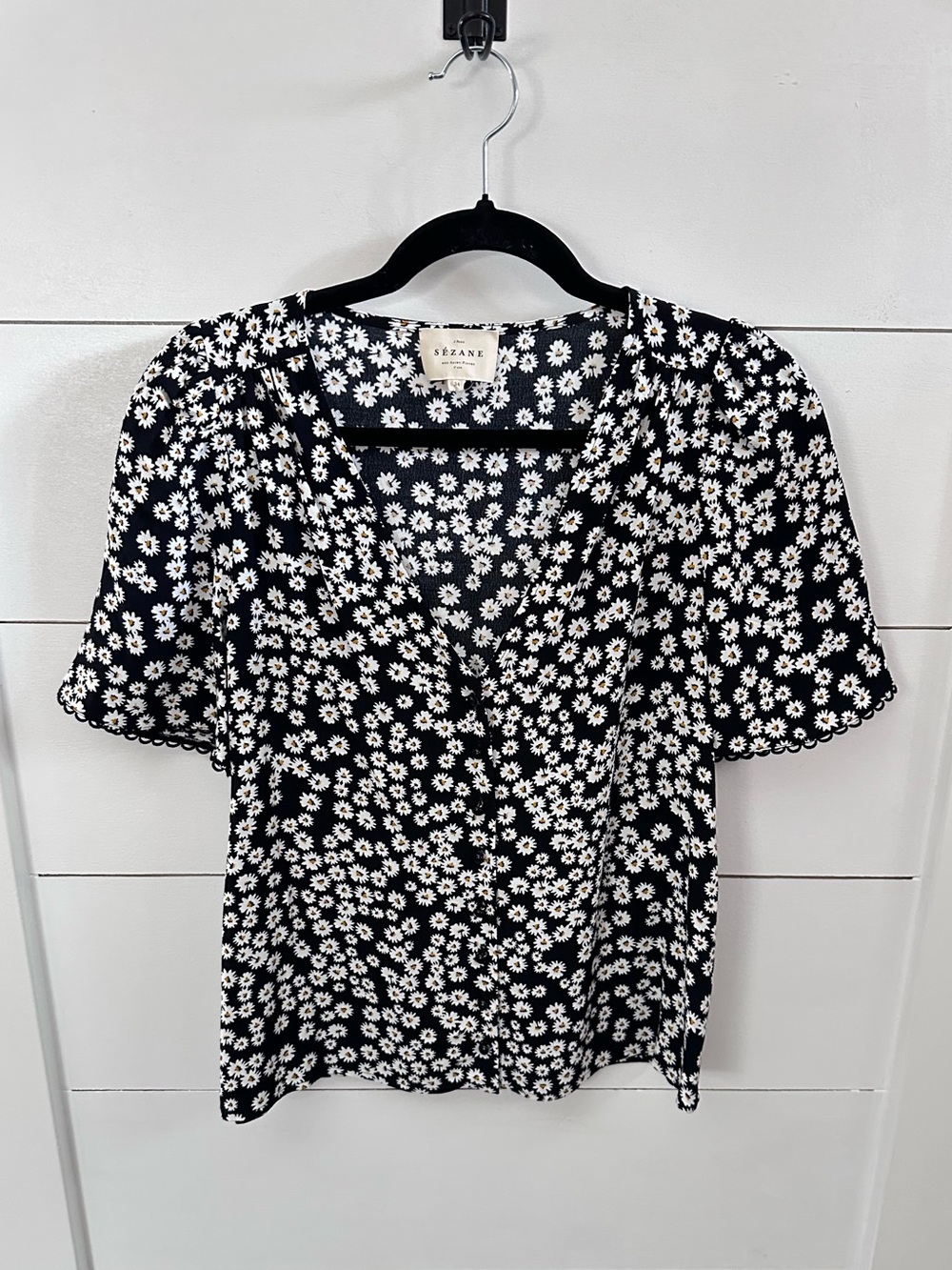 Sezane 34(2) Indira daisy print floral button short sleeve blouse softgirl retro - Picture 3 of 13